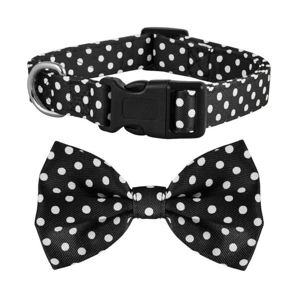 Premium Dog Accessories, Adjustable Bow Tie Collar with Black Polka Dot Pattern