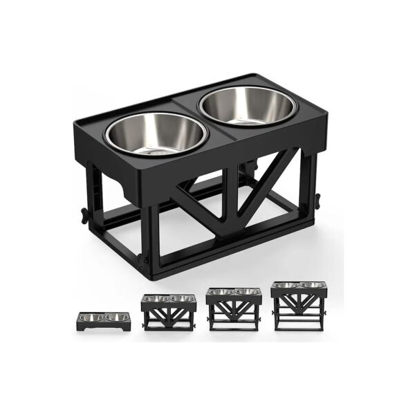 Premium Dog Bowl Stand with 2 Stainless Steel Bowls, Adjustable Height, and Non-Slip Pads