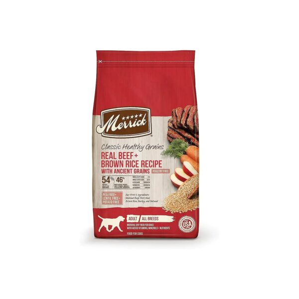 Premium Dry Dog Food With Real Beef And Brown Rice Recipe For Adult Dogs Nutrition