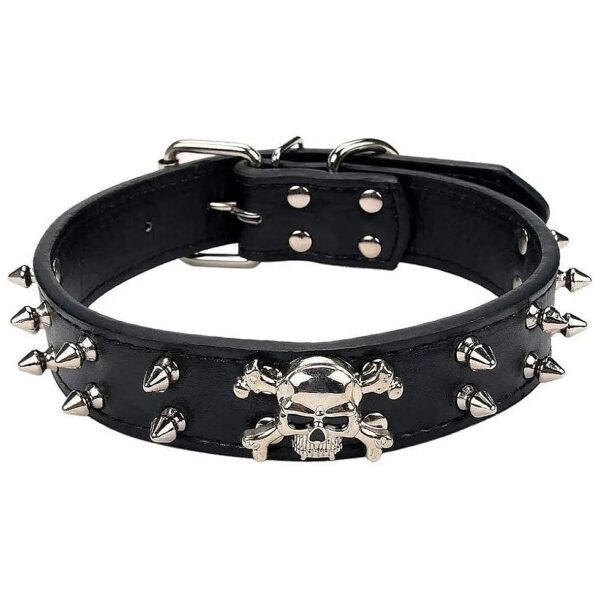 Premium Leather Dog Collar for Medium and Large Dogs with 2 Rows of Bullet Rivets