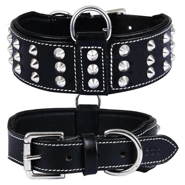 Premium Leather Dog Collar with Rivet Spike and Adjustable Size for Large Breeds