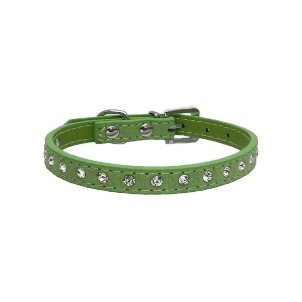 Premium Quality Green Dog Collar with Crystal Rhinestones and Adjustable Buckle for Pets