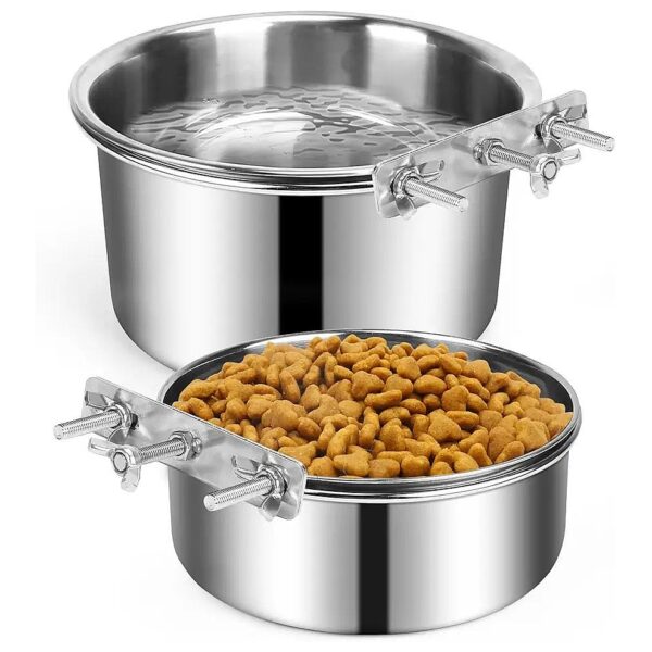 Premium Stainless Steel No Spill Dog Crate Water Bowl Set for Medium and Large Dogs