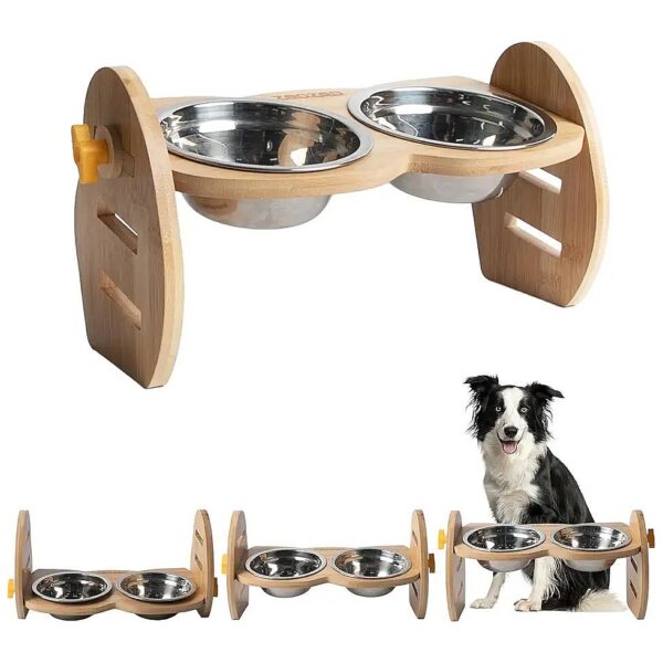 Premium Stainless Steel and Bamboo Dog Food and Water Bowls for Hygienic and Durable Use