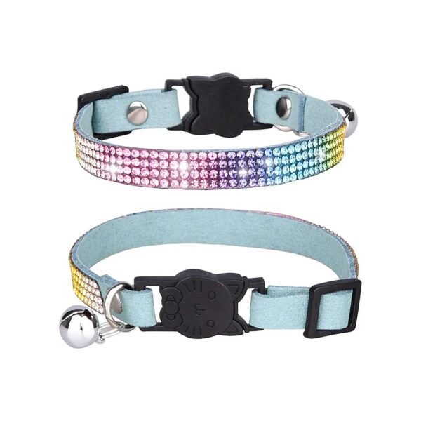 Pretty Light Blue Rhinestone Cat Collar for Cats and Small Dogs with Adjustable Size