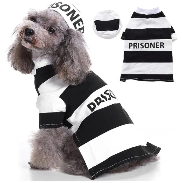 Prisoner Dog Costume with Hat for Halloween, Christmas, and Birthday Parties