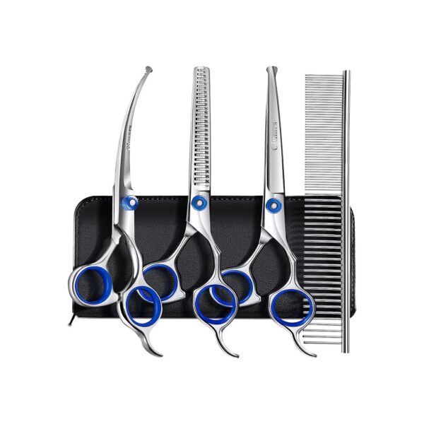 Professional Quality 5-in-1 Dog Grooming Scissors Set with Titanium Coated Blades