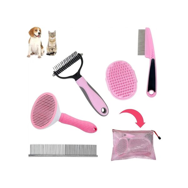 Professional-Grade Dog Brush Kit For Small Dogs Including Deshedding Brush And Flea Comb