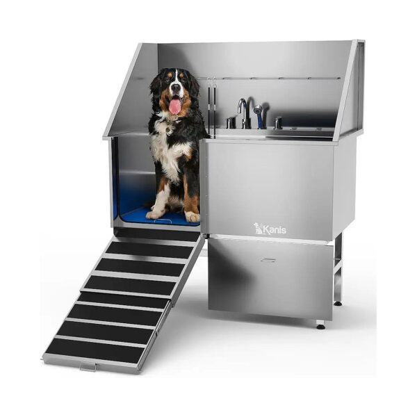 Professional-Grade Dog Washing Station with Ramp, Storage Drawer, and Faucet