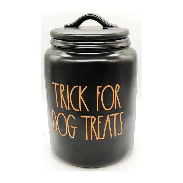 Protective Black Ceramic Canister with Orange Lettering for Dog Treats