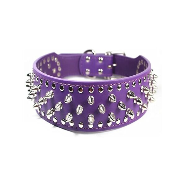 Punk Spikes and Studded Leather Dog Collars in Purple for Medium to Large Breed Dogs