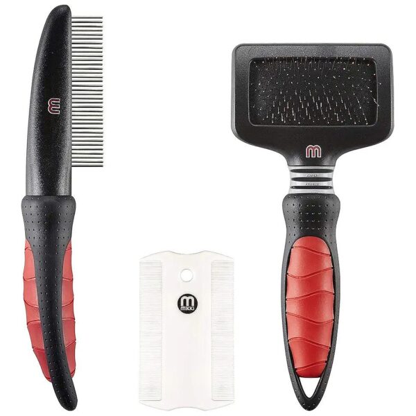 Puppy Grooming Essentials Kit with Slicker Brush Comb and Flea Comb for Dog Grooming