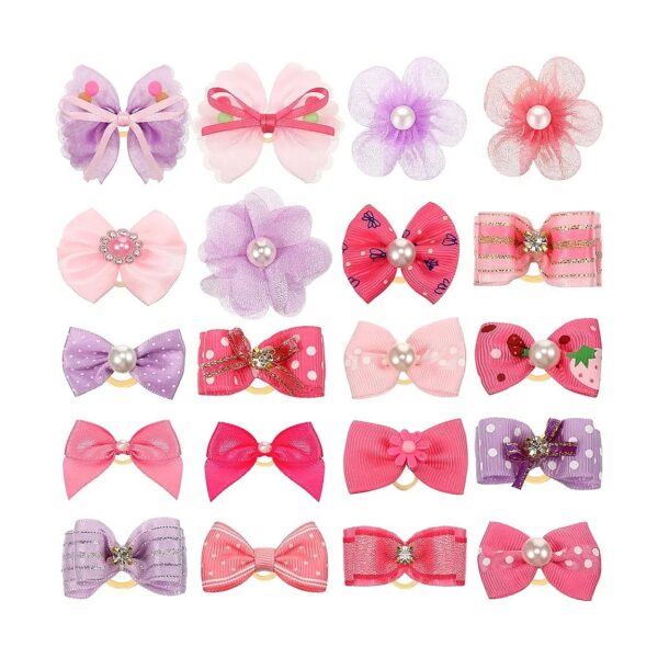 Puppy Hair Accessories 20 Pieces Dog Hair Bows with Rubber Bands for PET Small Dogs