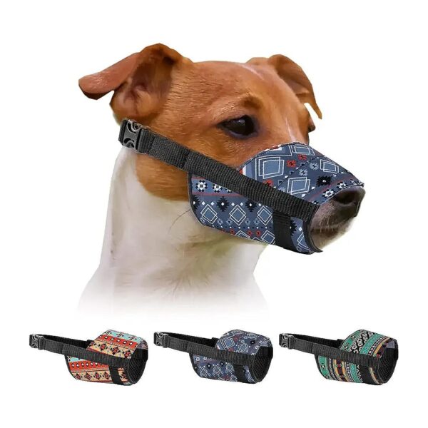 Puppy Print Dog Muzzle for Small Breeds with Aztec Pattern and Adjustable Size