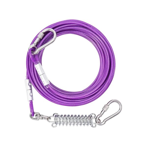 Purple 20ft Dog Tie Out Cable with Shock-Absorbing Spring and Swivel Hook