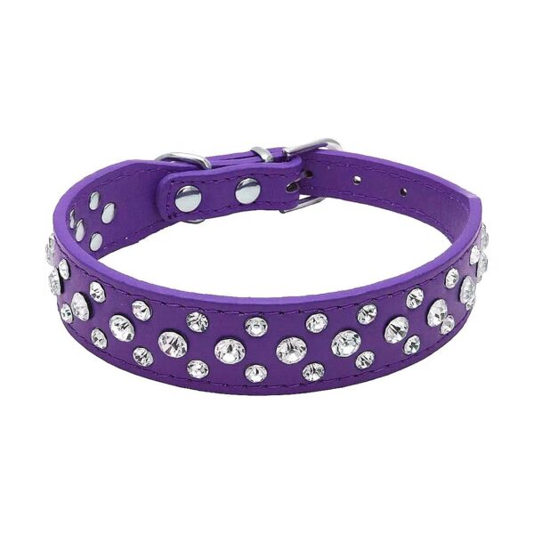 Purple Bling Rhinestone PU Leather Crystal Diamond Pet Dog Collar Adjustable XS XL