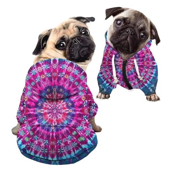 Purple Concentric Circles Magenta Tie-Dye Dog Hoodie with Hat for Small Medium Dogs