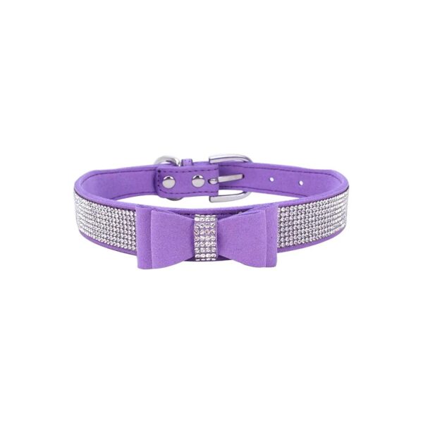 Purple Crystal Bling Rhinestone Dog Collar with Soft Padded Interior for Small Dogs