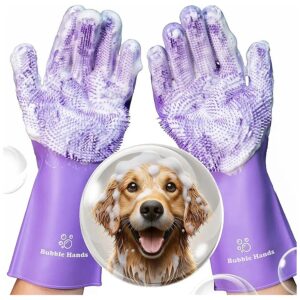 Purple Dog Washing Gloves with Bristle Scrubbers for Effective Pet Grooming and Bathing