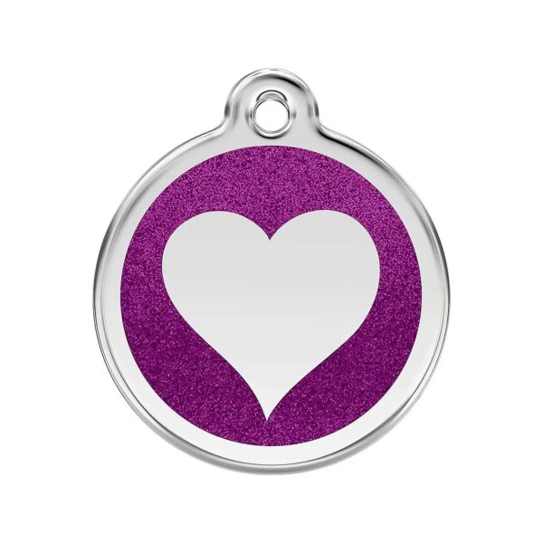 Purple Enamel Heart Dog ID Tag with Stainless Steel Construction and Polished Finish