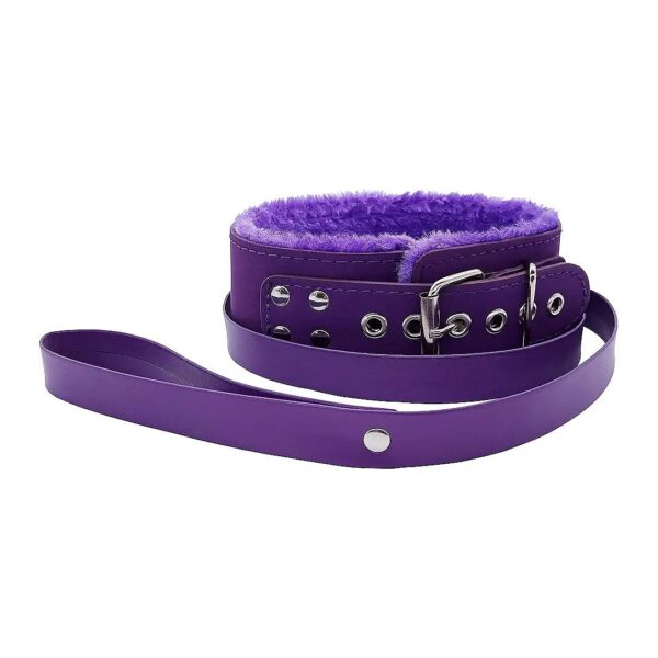 Purple Leather Choker Collar with Traction Rope and Adjustable Neck Size for Pets