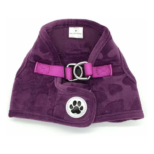 Purple Lovely Heart Print Fleece Padded Soft Dog Harness for Medium Large Dogs