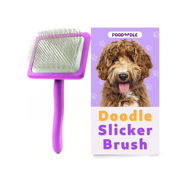 Purple Oblong Wood Grooming Brush for At Home Use with Long Haired Dogs