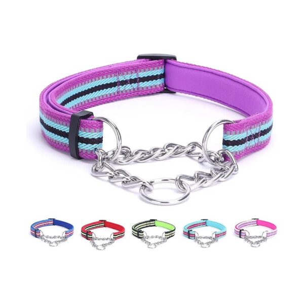 Purple Reflective Adjustable Soft Neoprene Padded Nylon Dog Collar for Large Dogs