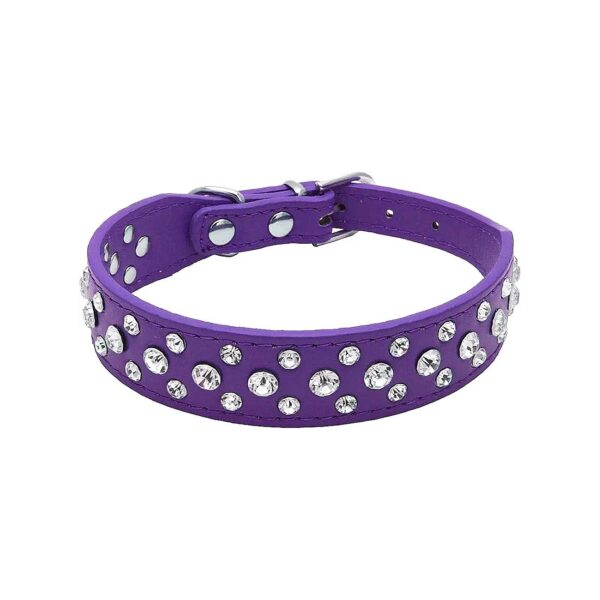 Purple Rhinestone PU Leather Crystal Diamond Pet Dog Cat Puppy Collar