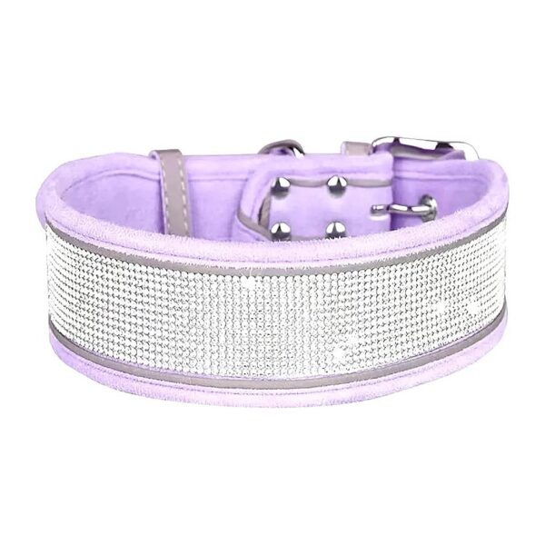 Purple Suede Dog Collar with Rhinestones for Small Medium Large Breed Dogs