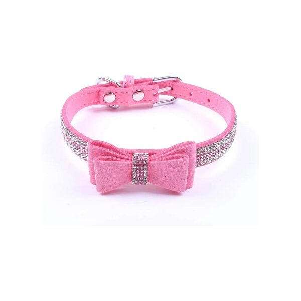 Quality Faux Leather Dog Collar with Bow Tie Charm in Pink for Female Chihuahua Yorkie