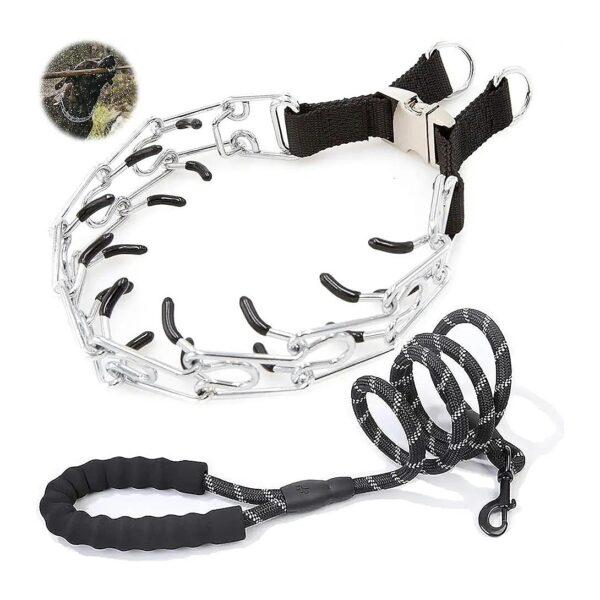 Quick Release Adjustable Prong Collar and Heavy Duty Leash for Large Dogs