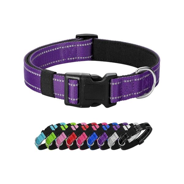 Quick Release and Adjustable Reflective Dog Collar for Medium Large Dogs Purple