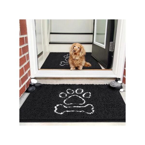 Quick-Drying Indoor Dog Doormat 30x48 Inch Chenille Mats for Mud and Water Entry Black