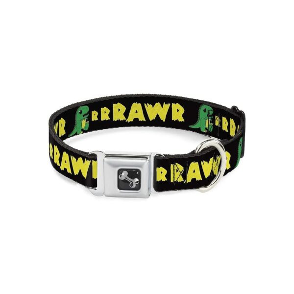 RRRAWR Dinosaur Print Seatbelt Buckle Dog Collar with Long-Lasting Durability