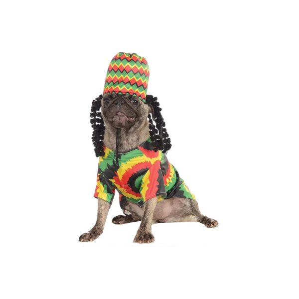 Rainbow Rasta Themed X-Large Dog Costume with Dreads and Text Hat ONE LOVE beige