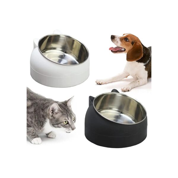 Raised Cat Bowl with Tilted Design and Non-Spill Feature for Improved Pet Feeding