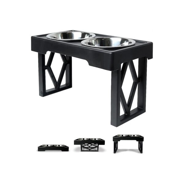 Raised Dog Bowl Stand with 7 Cup Capacity Stainless Steel Bowls