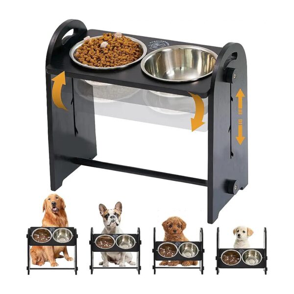 Raised Dog Food and Water Bowl Stand for Large Breeds with Adjustable Height