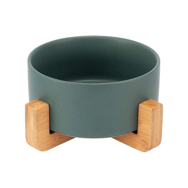 Raised Pet Food and Water Bowl with Anti-Slip Wooden Stand for Comfort