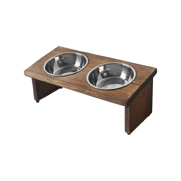 Raised Tilted Feeding Bowl for Cats and Dogs with Adjustable Wooden Stand