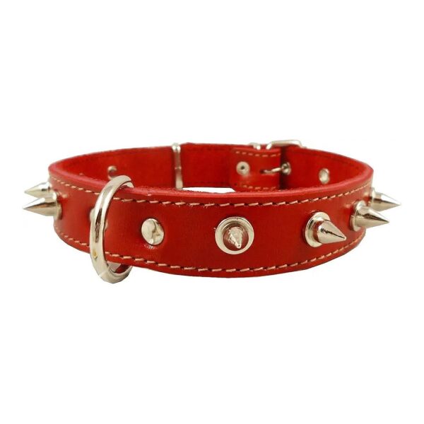 Real Leather Red Dog Collar with Red Spikes for Medium Breeds