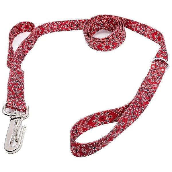 Red Bandana Dog Leash with 10 Rustic Designs and 6 Foot Length