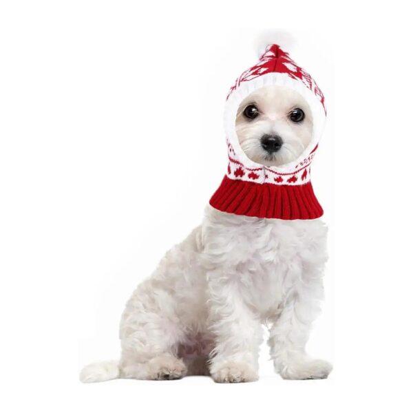 Red Christmas Knitted Crocheted Small Dog Pet Hat Neck Ear Muffs Warm Headwear Decoration