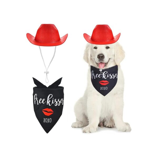 Red Cowboy Hat Dog Kiss Bandana Pet Cowboy Costume for Small Medium Large Dogs Cats