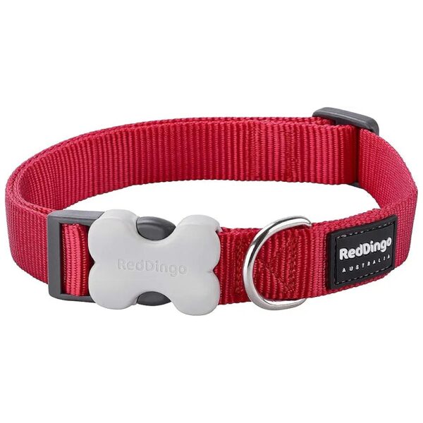 Red Dingo Classic Adjustable Nylon Dog Collar with Buckle Bone Clip 20mm Wide