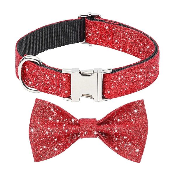 Red Dog Collar with Cute Bow and Bling Bow Tie for Small Dogs and Cats