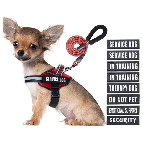 Red Dog Harness with 10 Patches and Reflective Leash for Small Medium Large Dogs