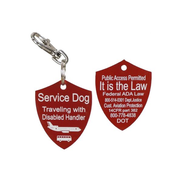 Red Dog Travel Tag with Engraved ADA Compliance Information