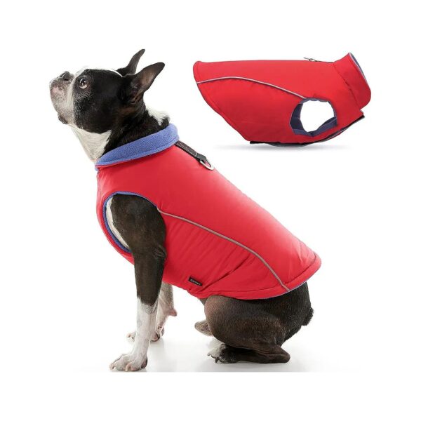 Red Fleece Lined Dog Sweater Vest for Small Dogs with Adjustable Hook and Loop Closure